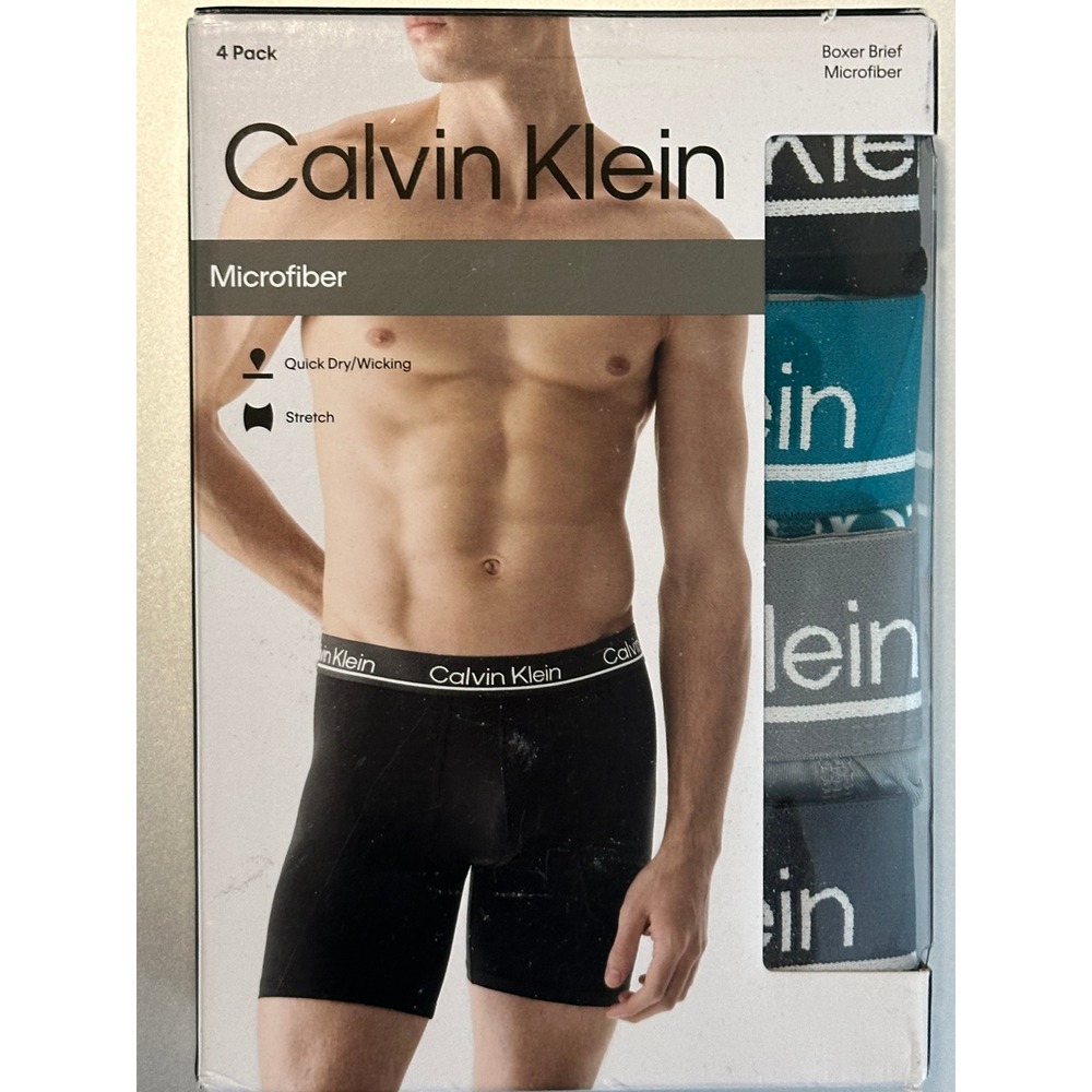 Calvin Klein Mens 4 Pack Microfiber Boxer Briefs Medium Black Teal Grey NP2863R